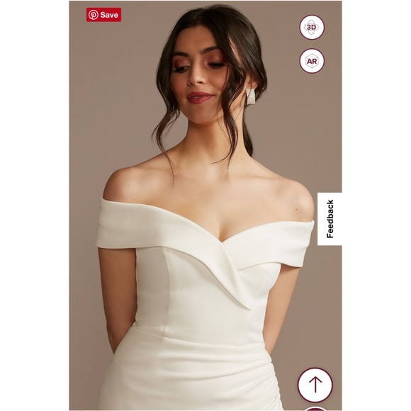 David’s Bridal short off shoulder cuff neckline crepe dress - Picture 3 of 3